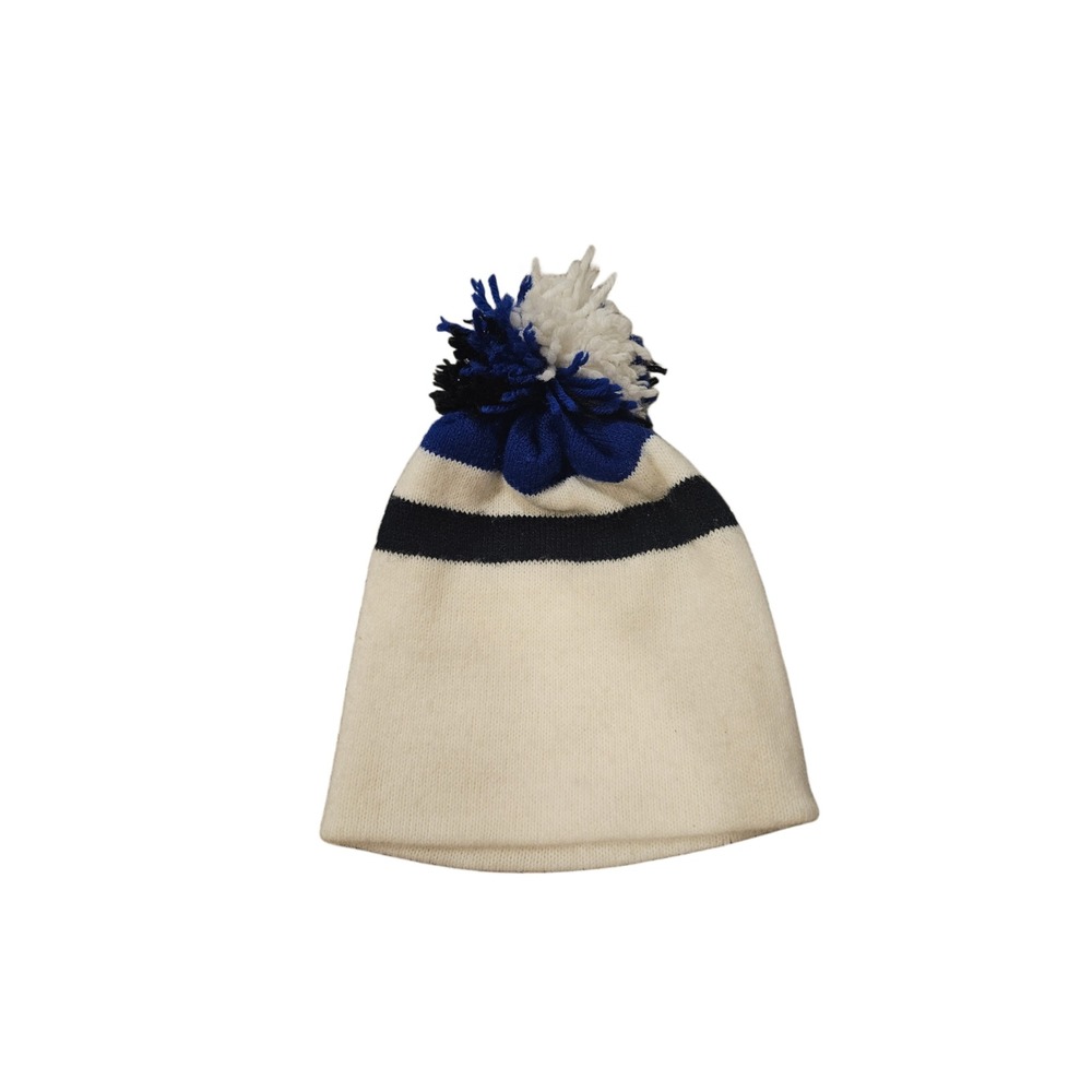 Vintage Vail Colorado Ski Beanie Pom Pom Knit Hat White Blue Orlon Acrylic USA - Picture 2 of 3